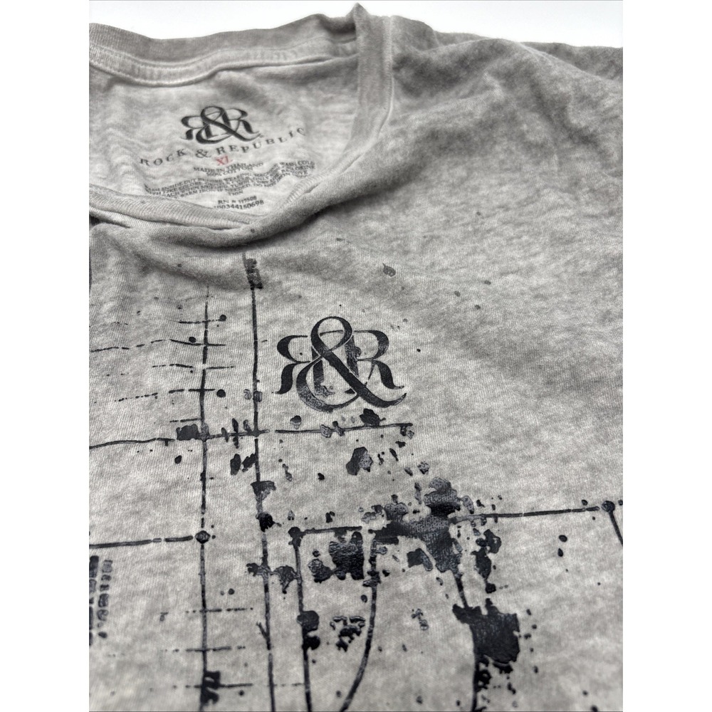 Rock And Republic T-shirt Mens Gray Size Extra Large Stratocaster‎ Guitar Print - Picture 8 of 13